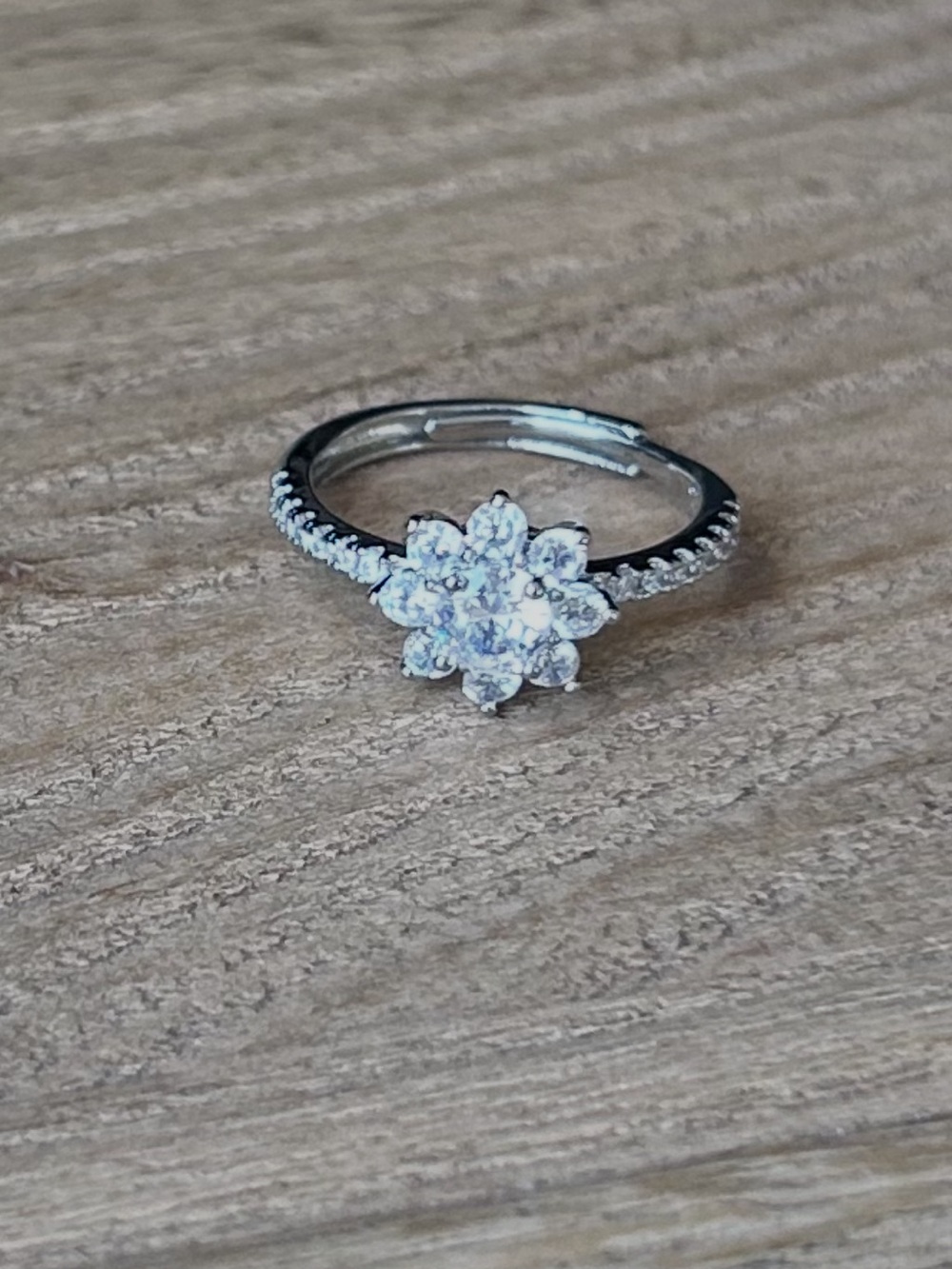 Sterling Silver Floral CZ Engagement Ring - White